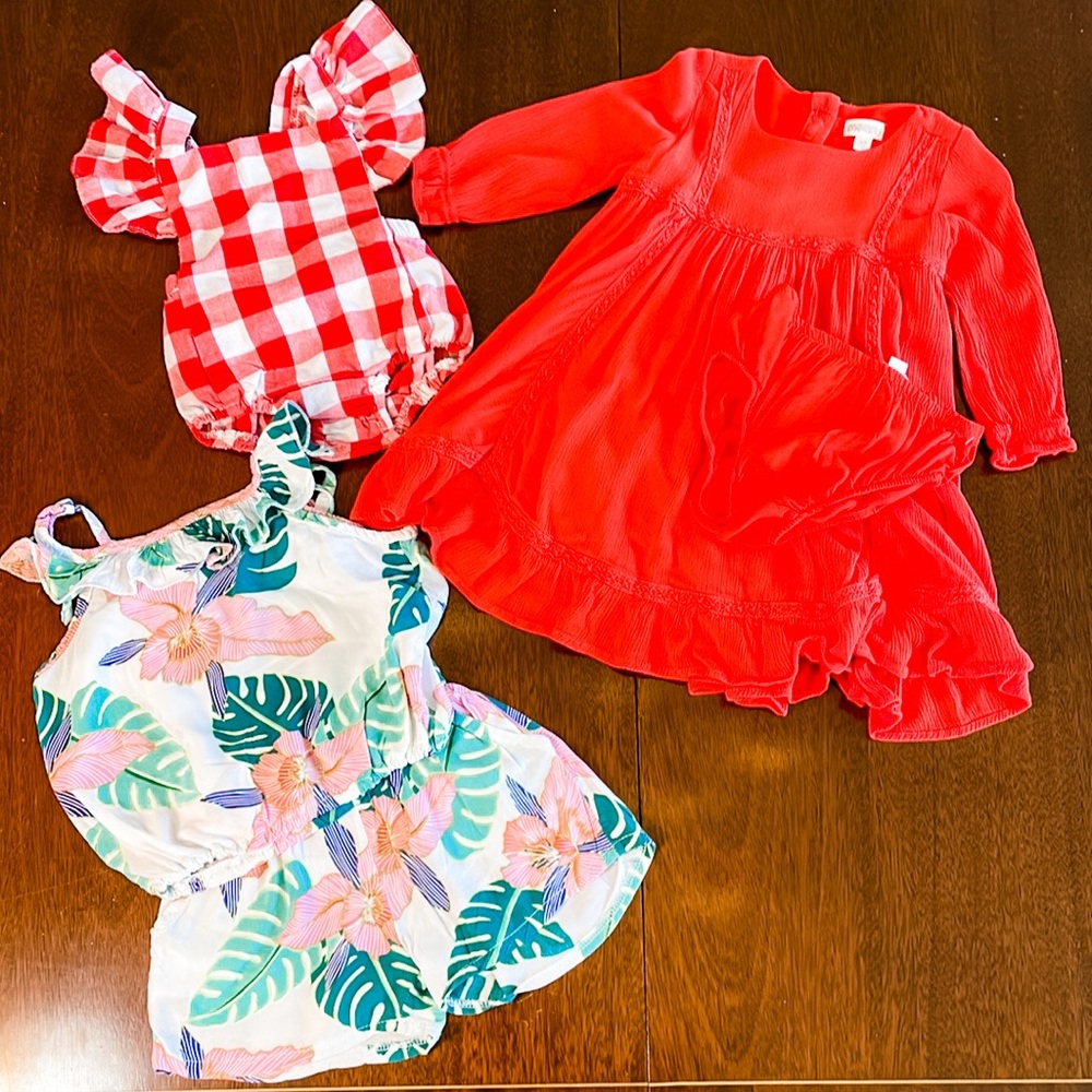 12-18 month 3 outfits baby girl dress shirts onesie spring summer bundle lot